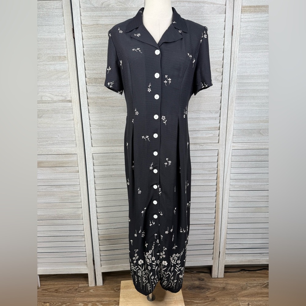 S.L. FASHIONS Vintage 80's-90's Floral Button Front Short Sleeve Maxi Dress-12P